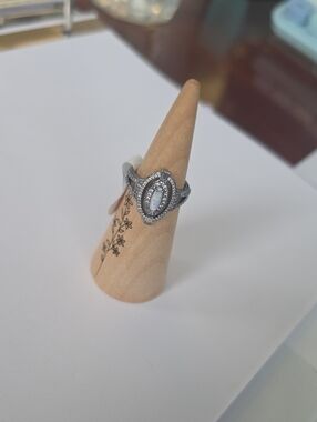 BP_"A Map Of Her Light" Hematite Opal Halo Teardrop Ring - White Opal